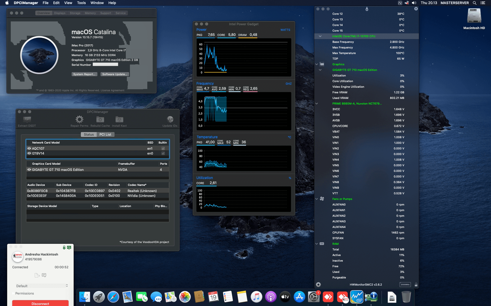 Success Hackintosh macOS Catalina 10.15.7 Build 19H15 in Asus Prime B560M-A + Intel Core i7 10700 + Gigabyte GT 710